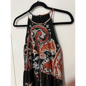 Ann‎ Taylor LOFT Sunset Paisley Drawstring Halter Dress Small Black Red